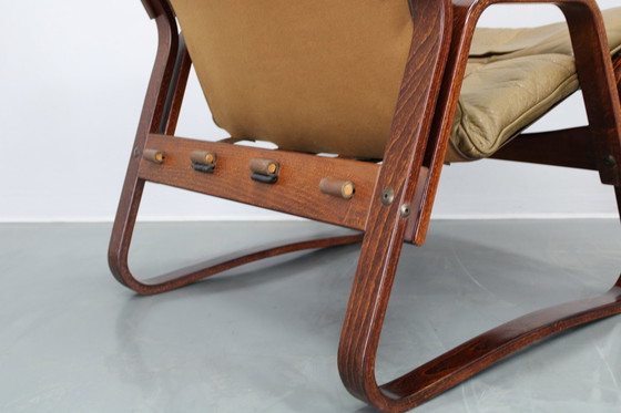 Image 1 of 1970S Pair Of Bentwood & Buffalo Leather Lounge Chairs By Giske Carlsen For Kleppe, Norway