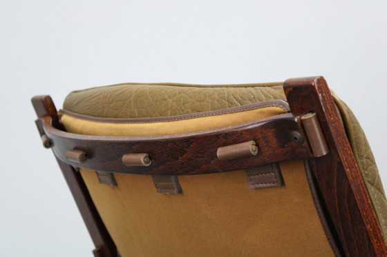 Image 1 of 1970S Pair Of Bentwood & Buffalo Leather Lounge Chairs By Giske Carlsen For Kleppe, Norway