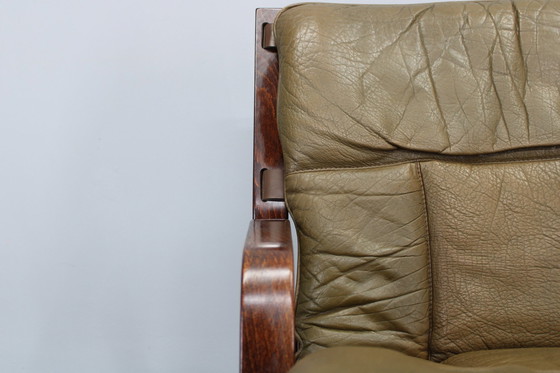 Image 1 of 1970S Pair Of Bentwood & Buffalo Leather Lounge Chairs By Giske Carlsen For Kleppe, Norway