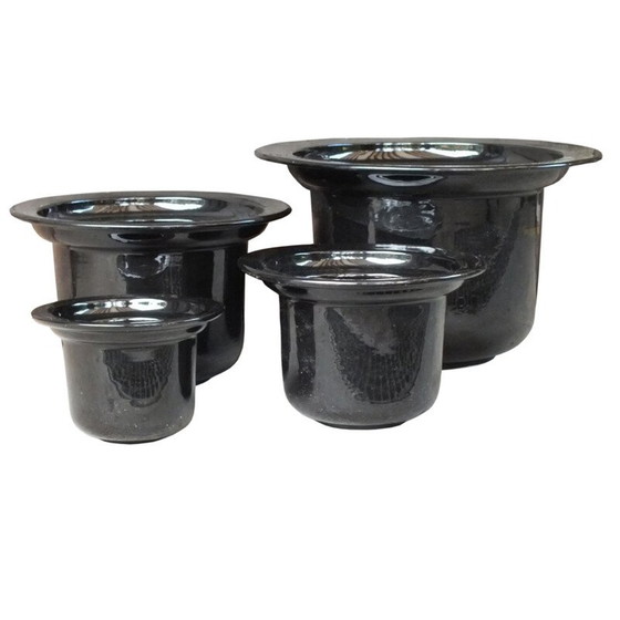 Image 1 of Set of 4 vintage cylindrical ceramic vases by Arioli Roberto, Italy 1970