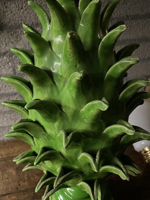 Green Porcelain Retro Pineapple Lamp 1970s