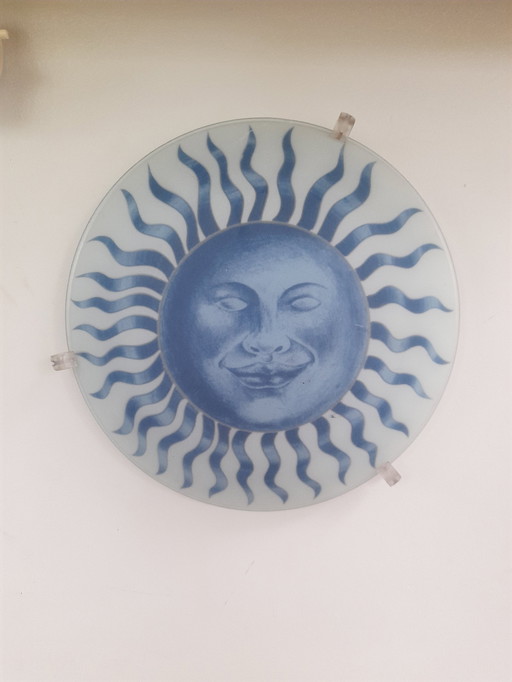 80S Glass Wall Lamp With Sun Motif