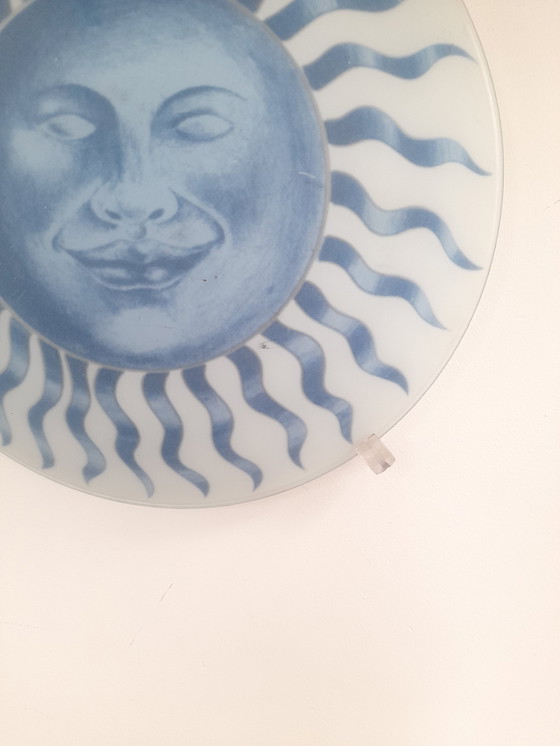 Image 1 of 80S Glass Wall Lamp With Sun Motif