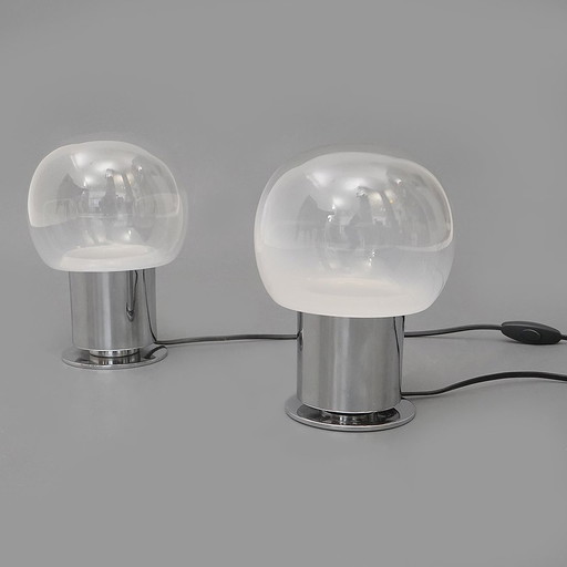 Pair Of Glass And Chromed Metal Table Lamps, 1970S