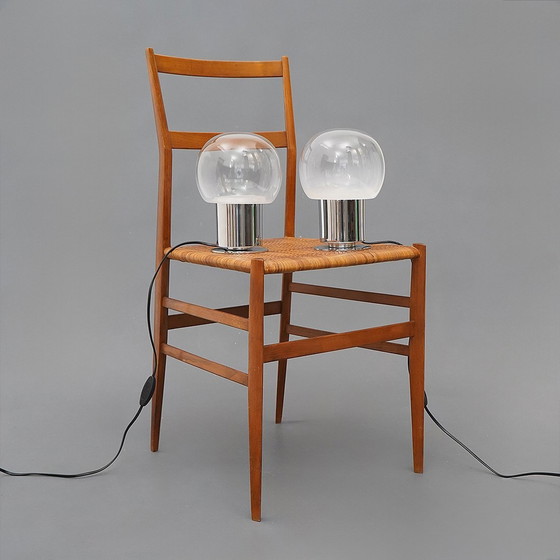 Image 1 of Coppia di lampade da tavolo in vetro e metallo cromato, anni '70