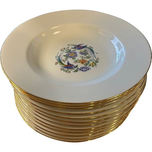 12 vintage La Seynie plates decorated with birds by Arnaud de Brissac for La Seynie