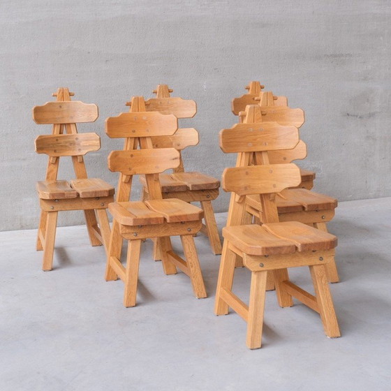 Image 1 of Set of 6 vintage dining chairs in solid oak, Spain 1970