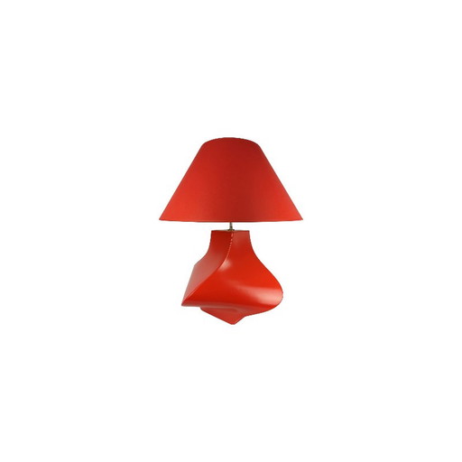 Vintage Kostka lamp in red ceramic by Y Boudry, France 1990