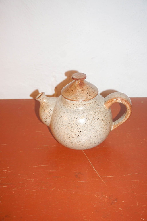 Grey Grès Teapot * Vintage French Stoneware * Handmade Ceramic * Rustic Pottery * Warm Speckled Glaze * 1970S Modernist Design  