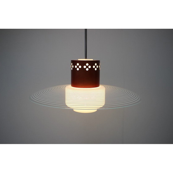 Image 1 of Lampada a sospensione vintage in acciaio cromato e vetro di Valašské Meziříčí, Cecoslovacchia 1970
