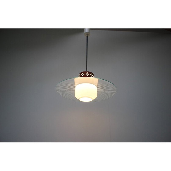 Image 1 of Lampada a sospensione vintage in acciaio cromato e vetro di Valašské Meziříčí, Cecoslovacchia 1970