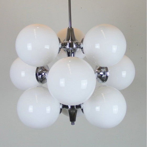 Image 1 of Lampadario vintage con 9 globi in metallo cromato, Italia 1960