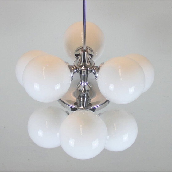 Image 1 of Lampadario vintage con 9 globi in metallo cromato, Italia 1960