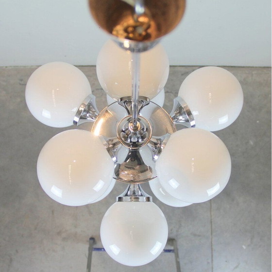 Image 1 of Lampadario vintage con 9 globi in metallo cromato, Italia 1960