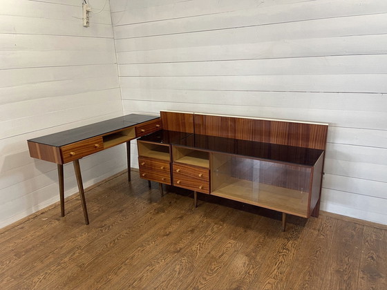 Image 1 of Ensemble de bureau modulaire de Mojmir Pozar avec plateau en verre noir