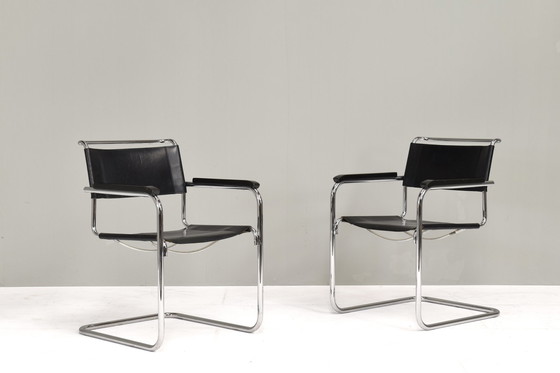 Image 1 of Thonet S34 Cantilever armchairs by Mart Stam in black leather and chrome – Germany, 1927