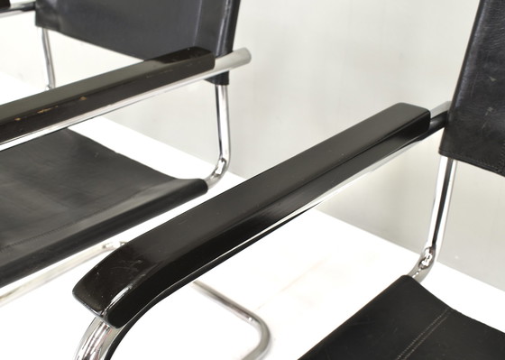 Image 1 of Thonet S34 Cantilever armchairs by Mart Stam in black leather and chrome – Germany, 1927