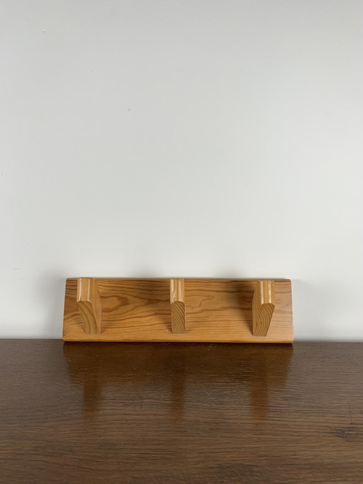 Wall coat rack with 3 solid pine coat hooks, Midcentury modern