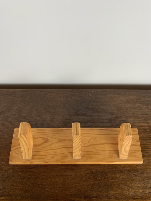 Wall coat rack with 3 solid pine coat hooks, Midcentury modern