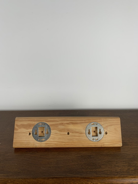 Image 1 of Wall coat rack with 3 solid pine coat hooks, Midcentury modern