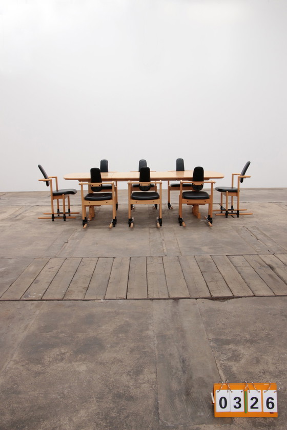 Image 1 of Stokke Dining room set large table with 8 chairs design Peter Opsvik,1990