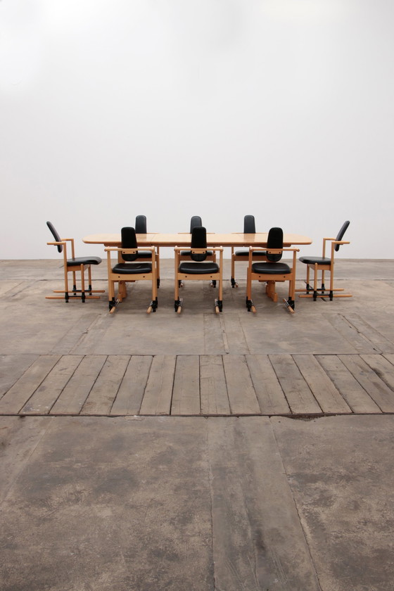 Image 1 of Stokke Dining room set large table with 8 chairs design Peter Opsvik,1990