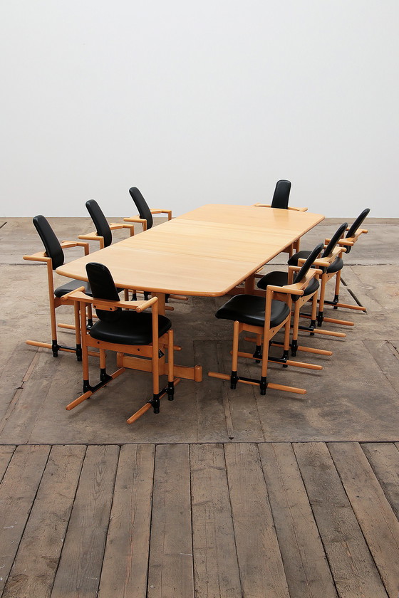 Image 1 of Stokke Dining room set large table with 8 chairs design Peter Opsvik,1990