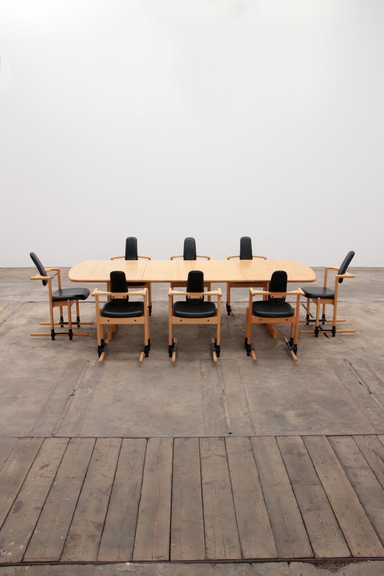 Image 1 of Stokke Dining room set large table with 8 chairs design Peter Opsvik,1990