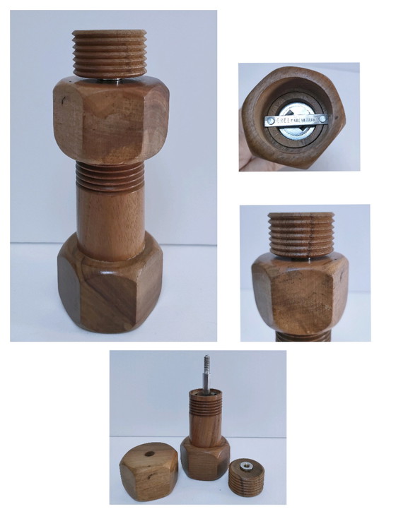 Image 1 of Borel Wooden Design Pepper Mill 70's