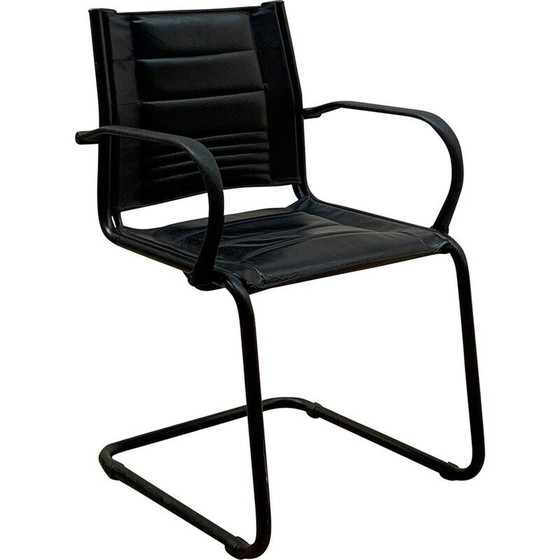 Image 1 of Vintage metal and black leather office chair
