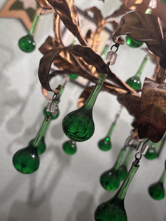 Image 1 of Italian chandelier with green Murano glass drops