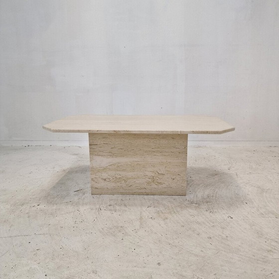 Image 1 of Vintage rectangular travertine coffee table, Italy 1980