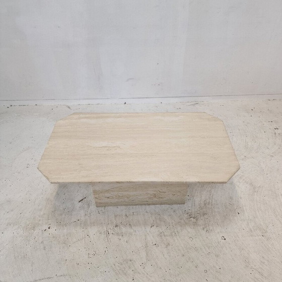 Image 1 of Vintage rectangular travertine coffee table, Italy 1980