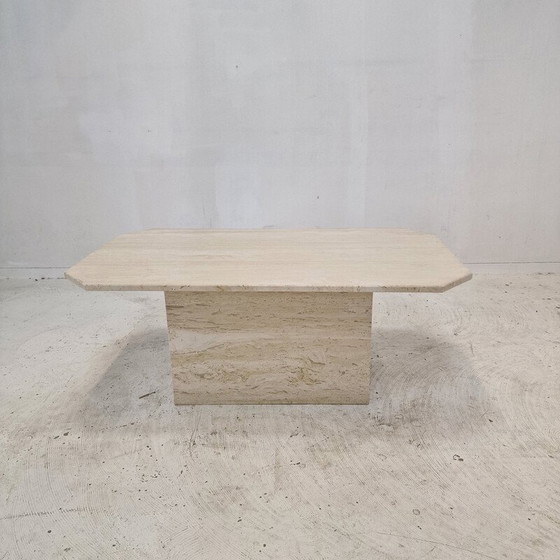 Image 1 of Vintage rectangular travertine coffee table, Italy 1980