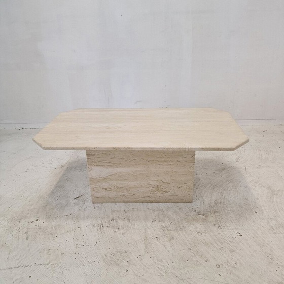Image 1 of Vintage rectangular travertine coffee table, Italy 1980