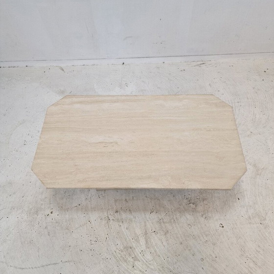 Image 1 of Vintage rectangular travertine coffee table, Italy 1980