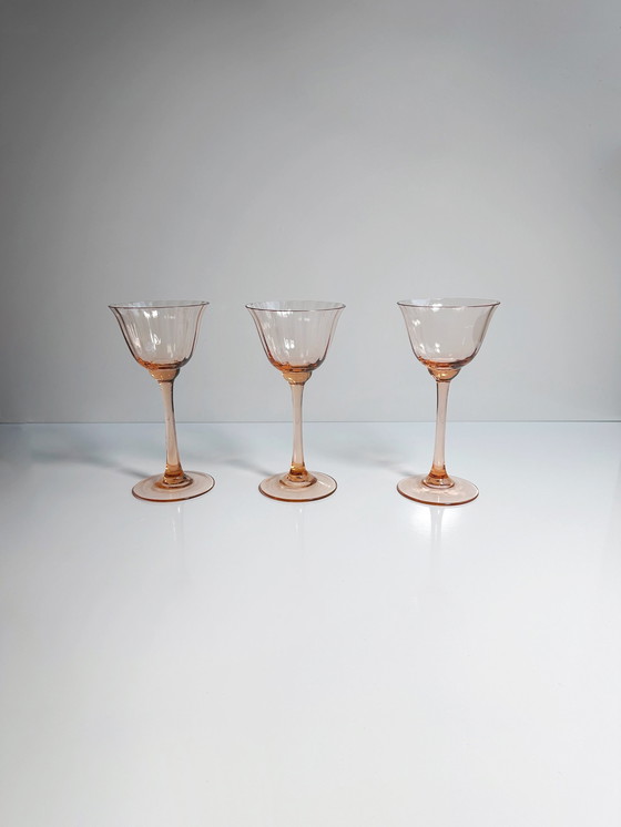 Image 1 of 3X Art Nouveau wine glasses Rosalin Swirl 1910 red wine white wine