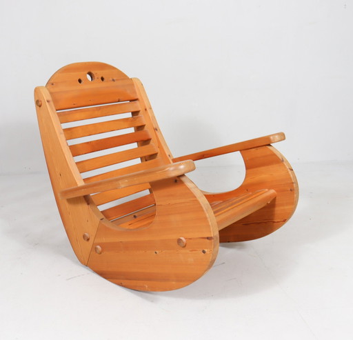 Brutalist rocking chair in pine wood from Wasa Furniture, 1990s