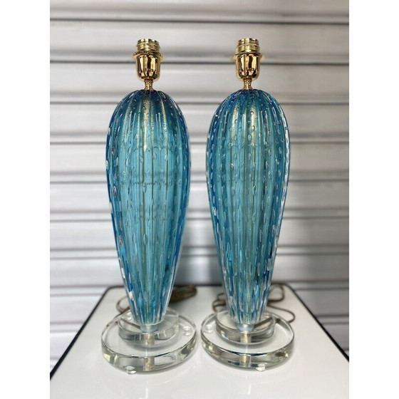 Image 1 of Coppia di lampade vintage in vetro di Murano di Toso, 1980