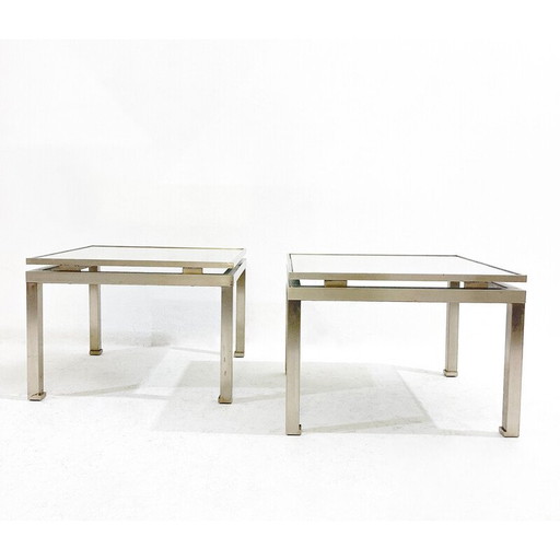 Pair of vintage metal and glass side tables, Italy 1970