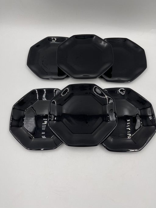 Set Of 6 Black Dessert Plates