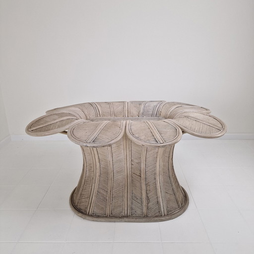 Vintage Oval Bamboo And Rattan Dining Table Base, France 1980'S