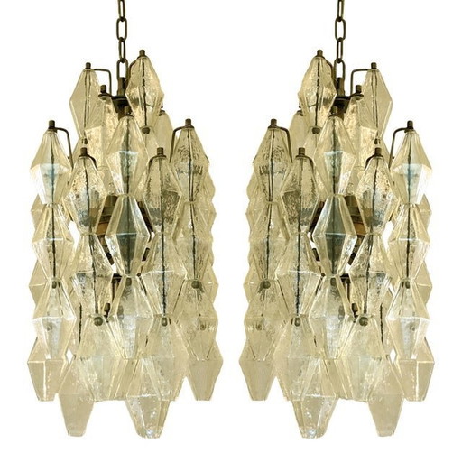 A Pair Of Champagne "Poliedro" Murano Glass Chandelier