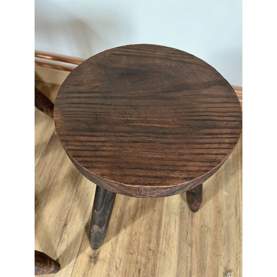Image 1 of Set of 4 vintage tripod stools covered in cowhide