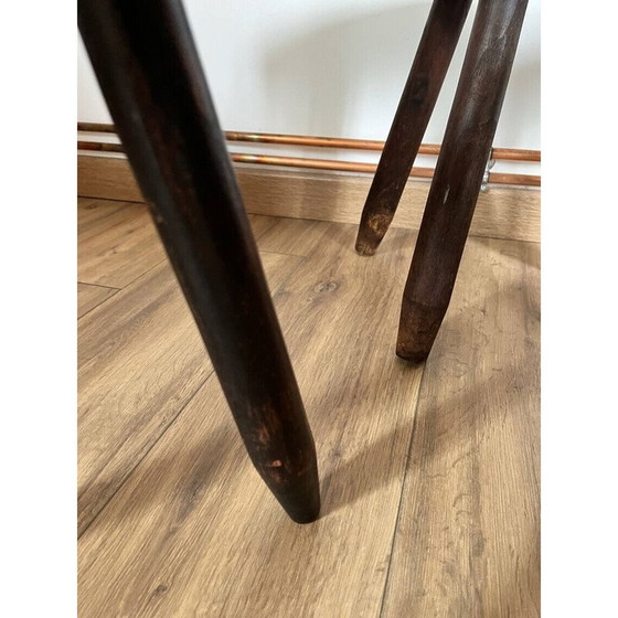 Image 1 of Set of 4 vintage tripod stools covered in cowhide