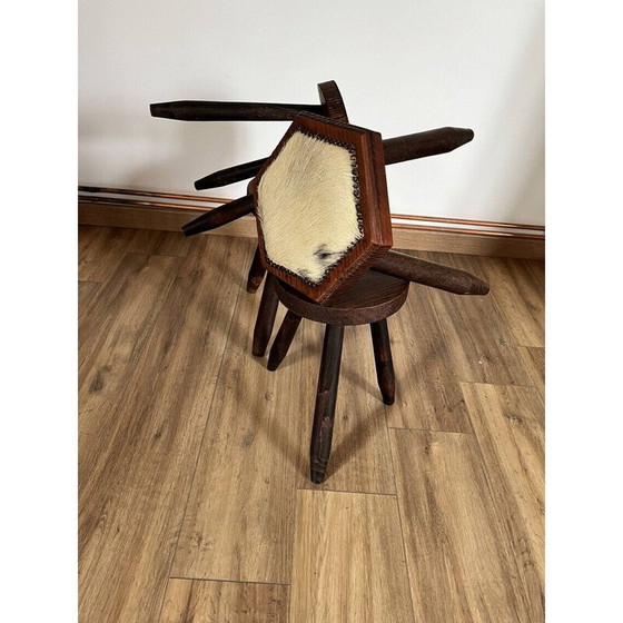 Image 1 of Set of 4 vintage tripod stools covered in cowhide