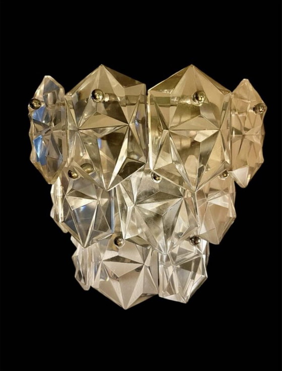 Image 1 of Kinkeldey Wall Lighting Glass Cut Pair With Brass Structure, Austria 1970