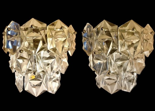 Kinkeldey Wall Lighting Glass Cut Pair With Brass Structure, Austria 1970