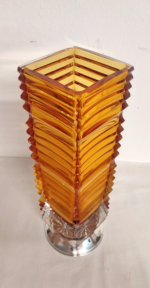 Vintage Crystal Vase With Silver Base