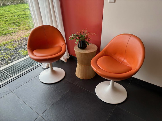 Image 1 of 5x Börje Johanson Orange Leather Venus Chair on White Tulip Foot